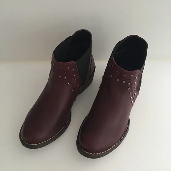 Genuine Leather Boot Bootie with Studs Red Wine - Picture 6 of 6